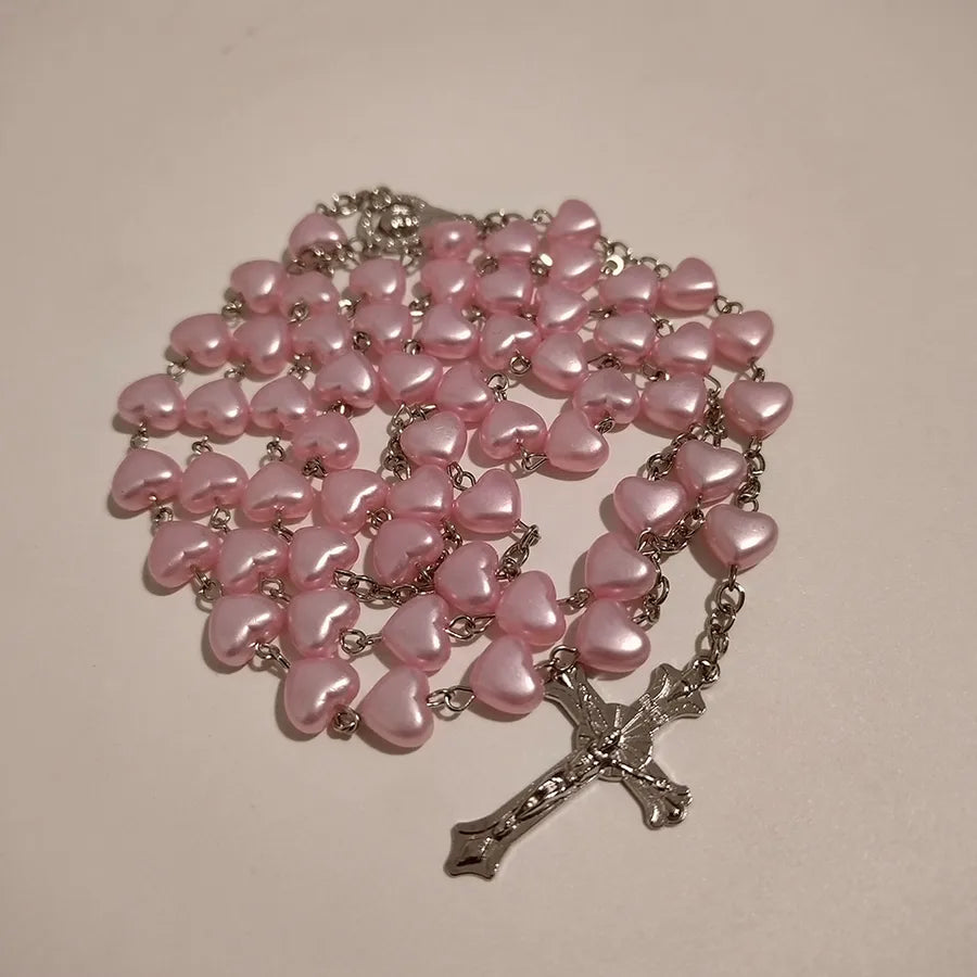 59 8mm10mm love pink rosary necklace Virgin Mary rosary L chain   best selling