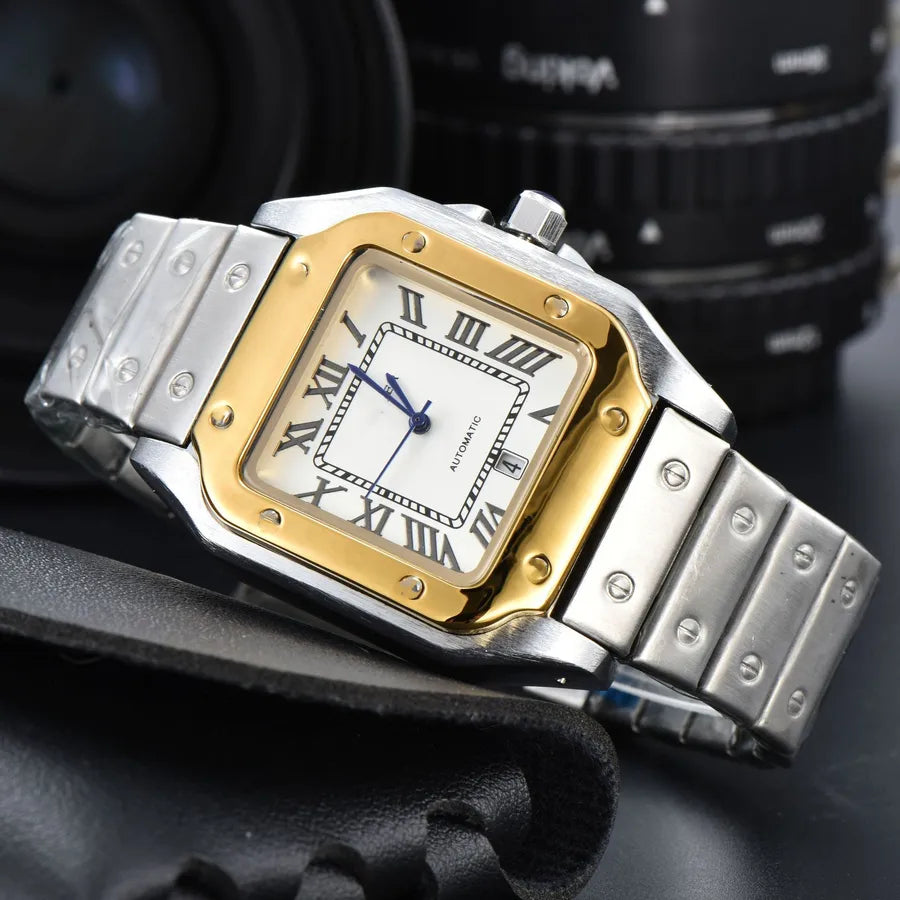 Business Color Block Solid Color Butterfly Double Snap Quartz Men's Watches