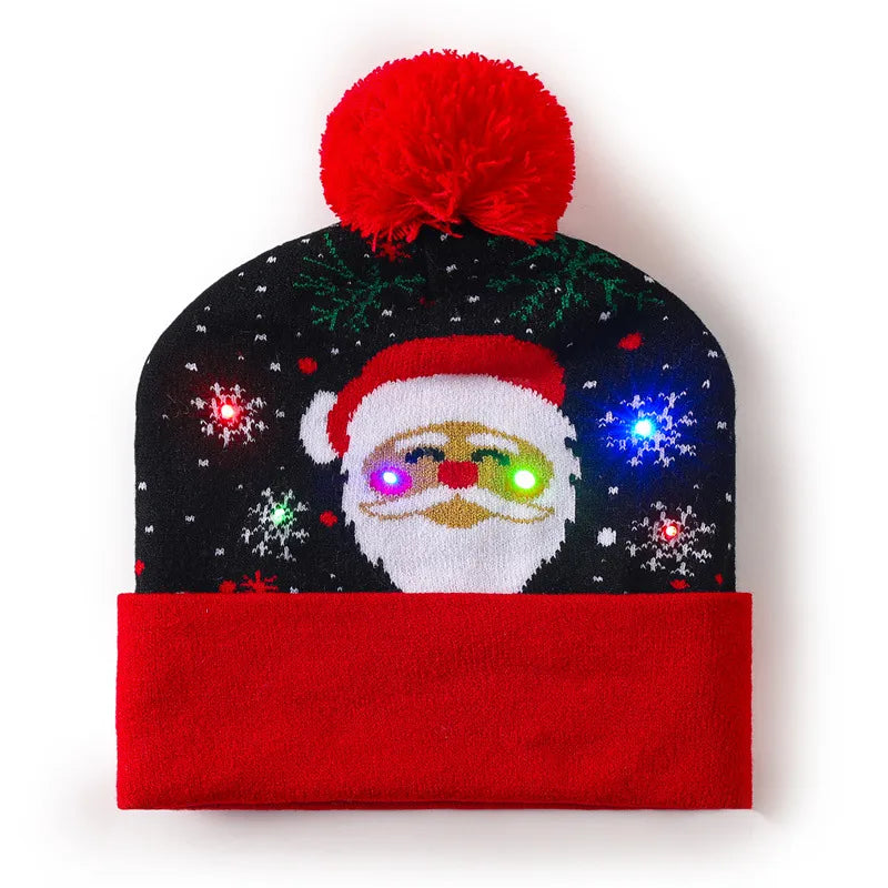 In Stock  Christmas Hat with Light Led Seven-Color Lights Adult Jacquard Hat Woolen Cap Men's and Women's Knitted Hat