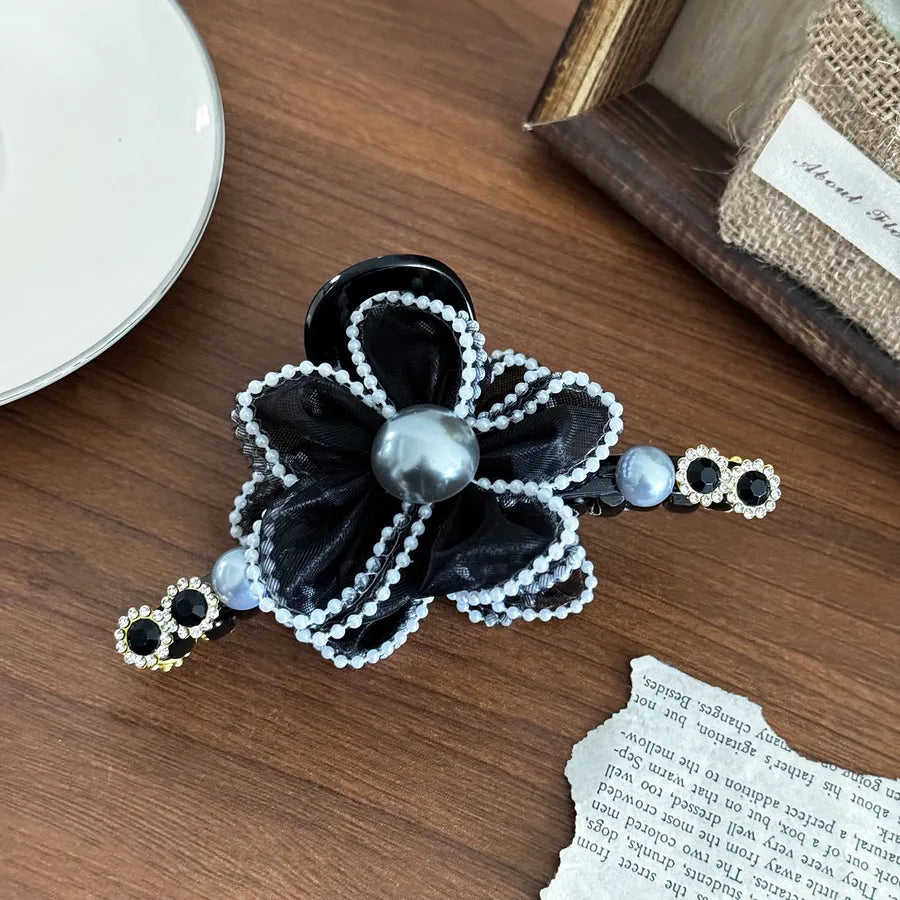 Dove Super Large Pearl Rhinestone Mesh Flower Hair Clip Elegant Sensation Shark Bite Hair Clip Women's Fashion Hair Accessories