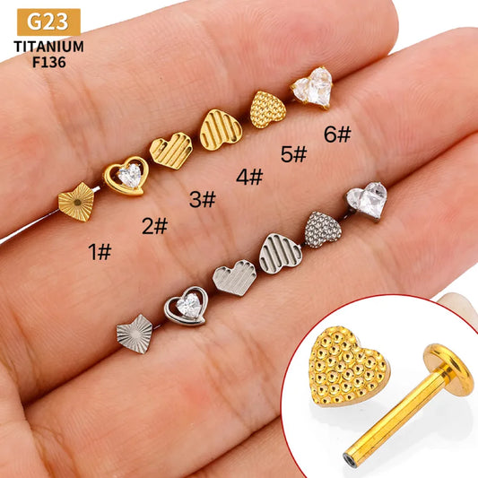 1 Piece Lip Rings Simple Style Heart Shape Titanium Alloy Polishing Plating Hollow Out Zircon 14K Gold Plated Lip Rings Ear Cartilage Rings & Studs Nose Rings & Studs
