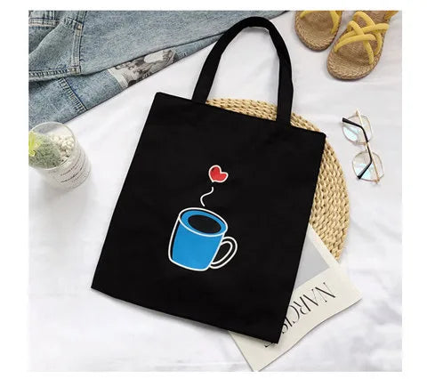 Women's Cute Basic Animal Letter Fruit Canvas Shopping bags