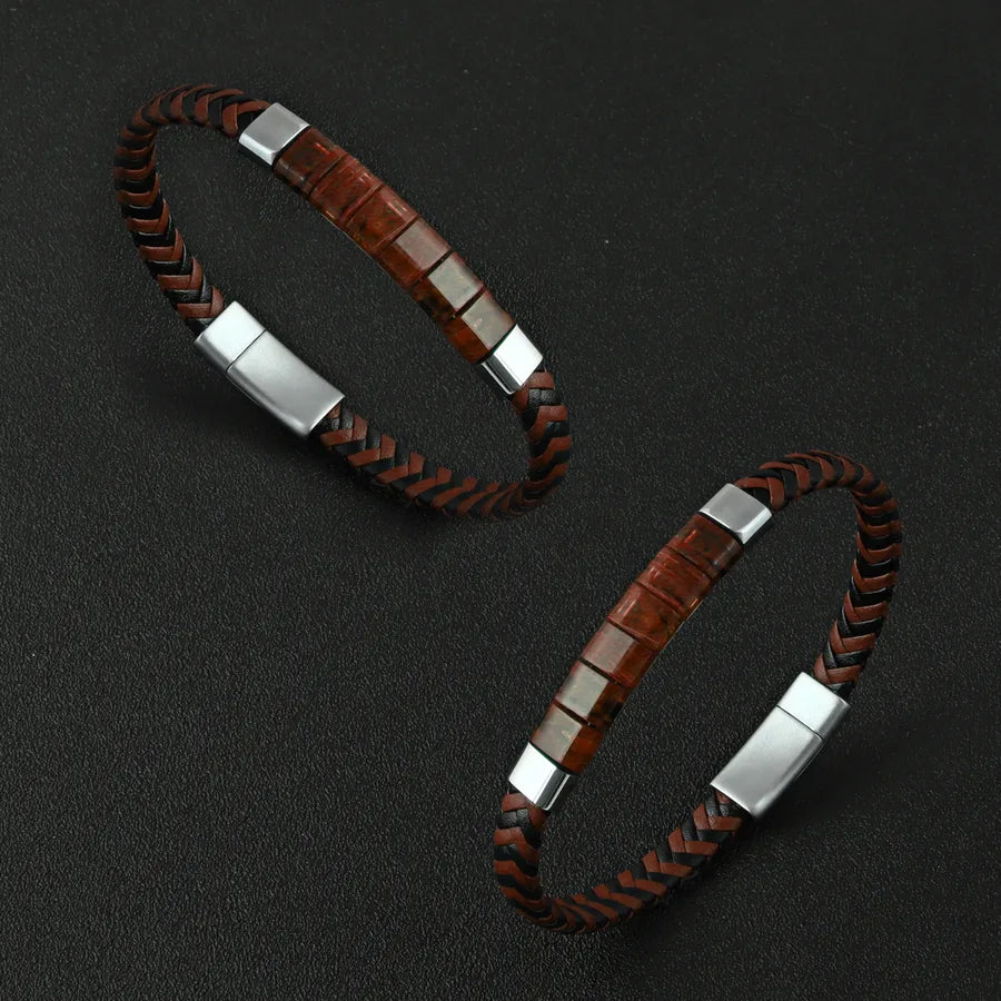 Business Vintage Style Simple Style Geometric 304 Stainless Steel Nylon Leather rope Rose Gold Plated Gold Plated Silver Plated Men's Bangle