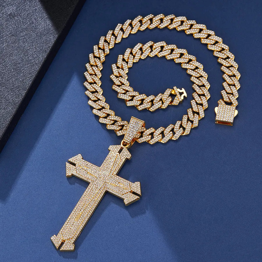 New Men's Hiphop Cross Necklace  Diamond Luxury Hip Hop Disco Nightclub Affordable Luxury Style Clavicle Chain