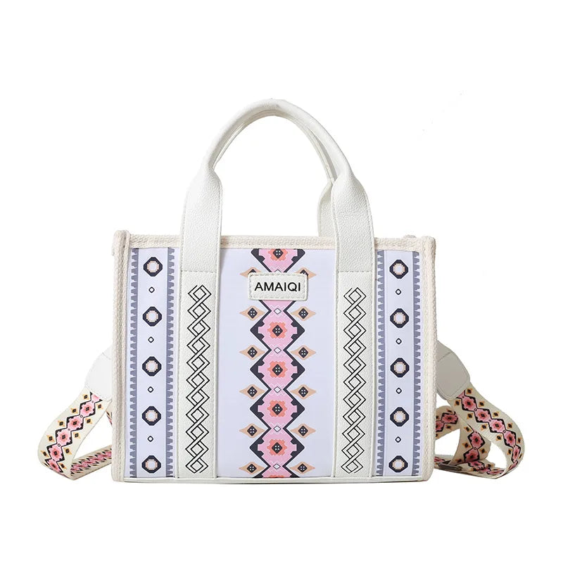 Women's Pu Leather Printing Ethnic Style Streetwear Square Zipper Shoulder Bag Handbag