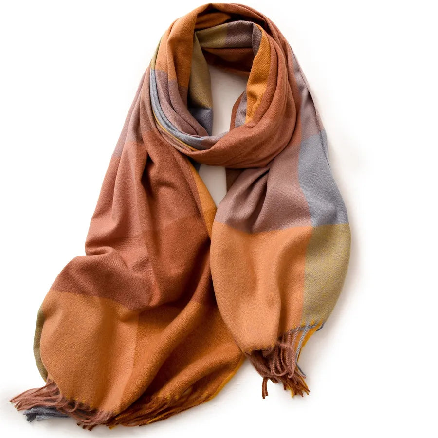 women's retro plaid imitation cashmere tassel winter scarves