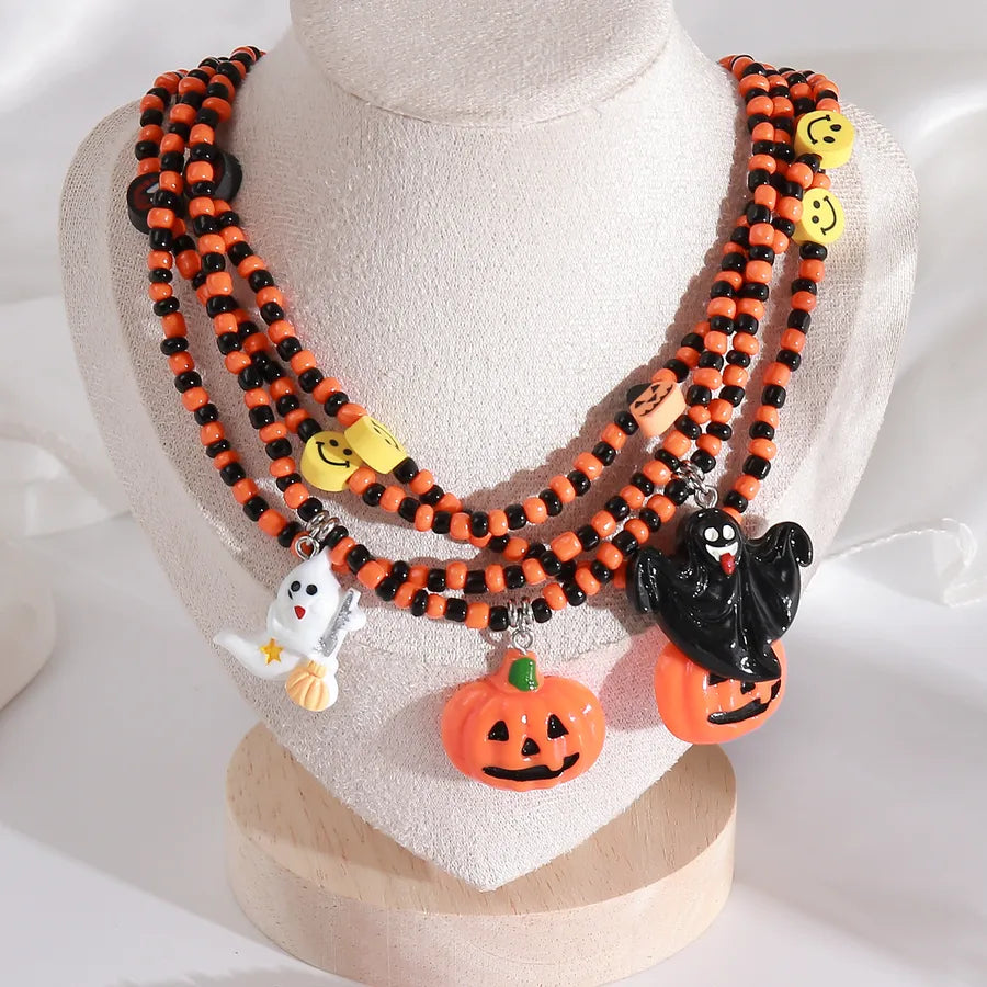 Gothic Halloween Pumpkin Smiley Pendant Necklace Bracelet Set Dark Style Resin Jewelry For Men And Women