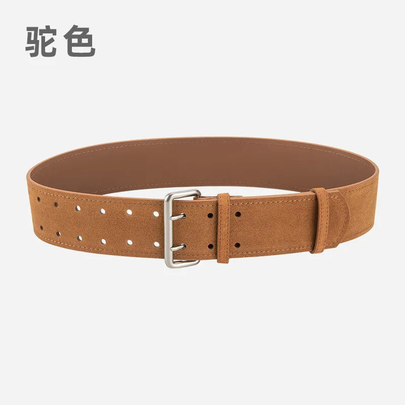 Retro Simple Style Solid Color Two-Layer Cowhide Alloy Plating Women's Leather Belts