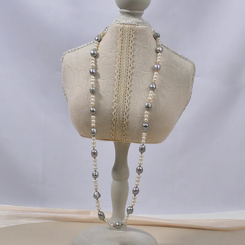 Handmade Long Natural Freshwater Pearl Necklace For Women Sweater Chain Elegant High-End Accessory Suitable For Autumn Winter
