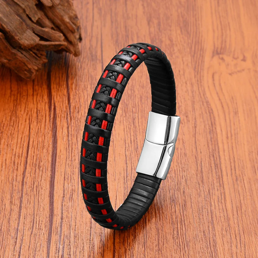 Punk Simple Style Classic Style Geometric Stainless Steel Leather rope Wholesale Bracelets