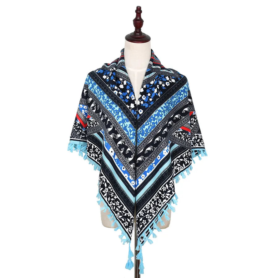 designed  Bohemian Women Scarf Ethnic Style Knot Tassel Scarf Jacquard Large Square