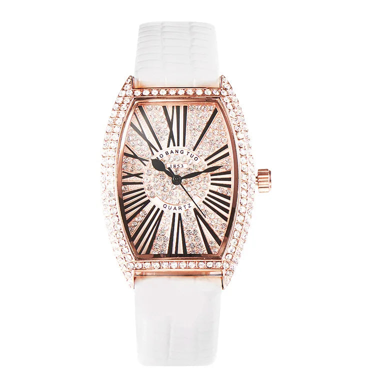 Explosions Barrel-shaped Diamond-encrusted Women's Fashion Watch Internet Celebrity  Rose Golden Roman Quartz Watch