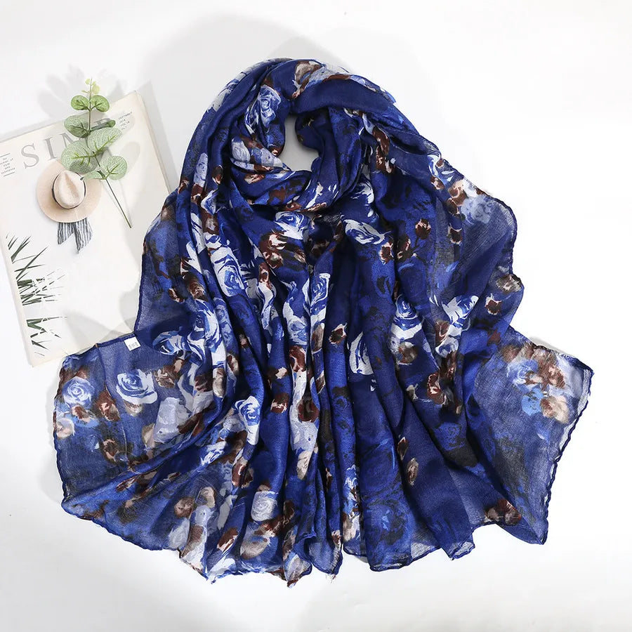 Women's Elegant Ditsy Floral Voile Silk Scarf