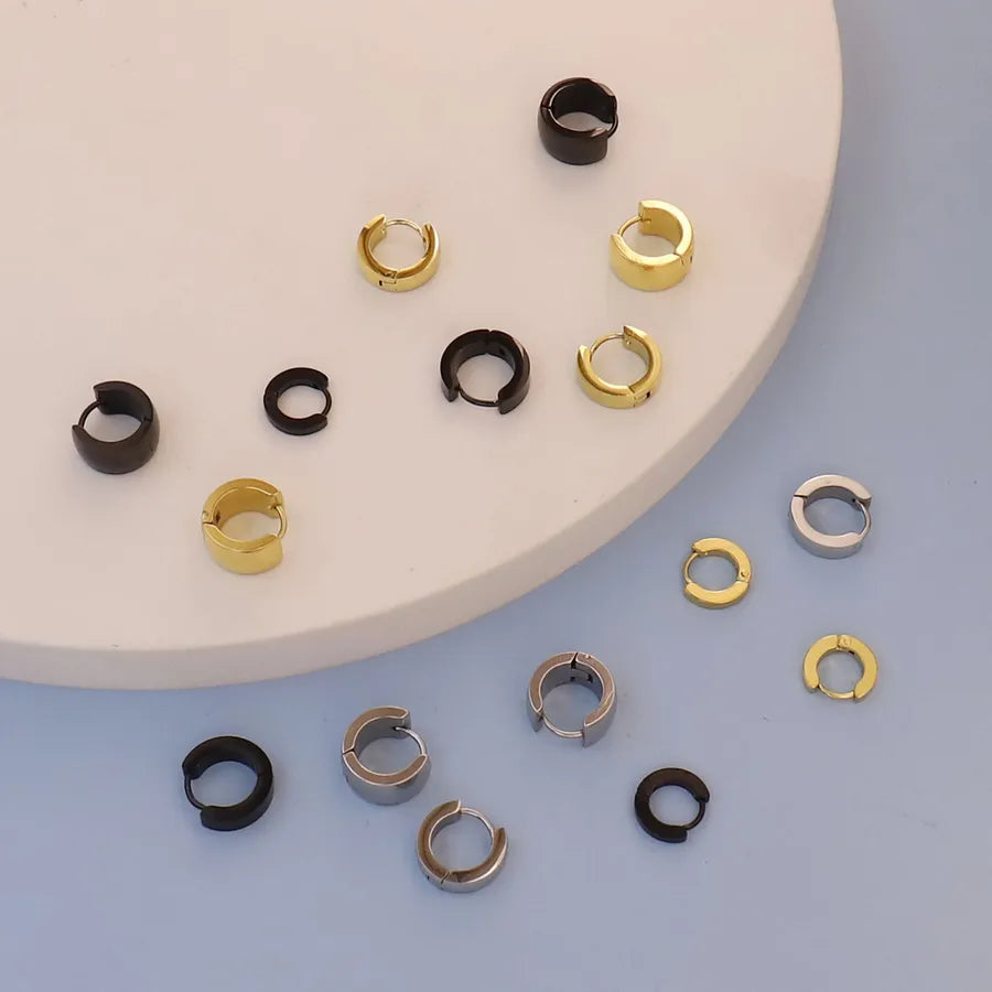 Simple Style Round Solid Color 304 Stainless Steel Earrings 1 Pair