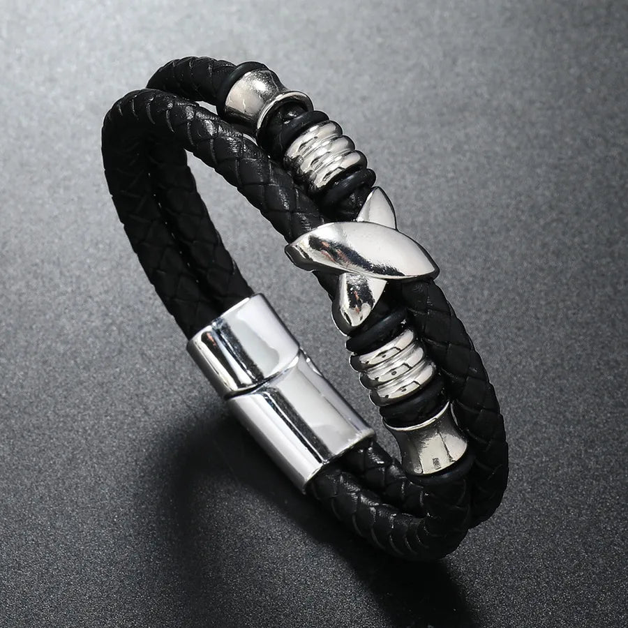 Hip-Hop Retro Color Block Pu Leather Alloy Braid Men's Bracelets