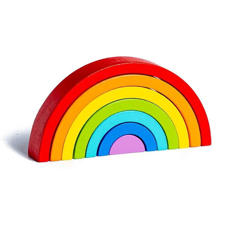 Wooden Rainbow Arch Bridge Semi-Circular Building Blocks Rainbow Display Piece Curved Board Colorful Shape Rainbow Man Stacking Toy