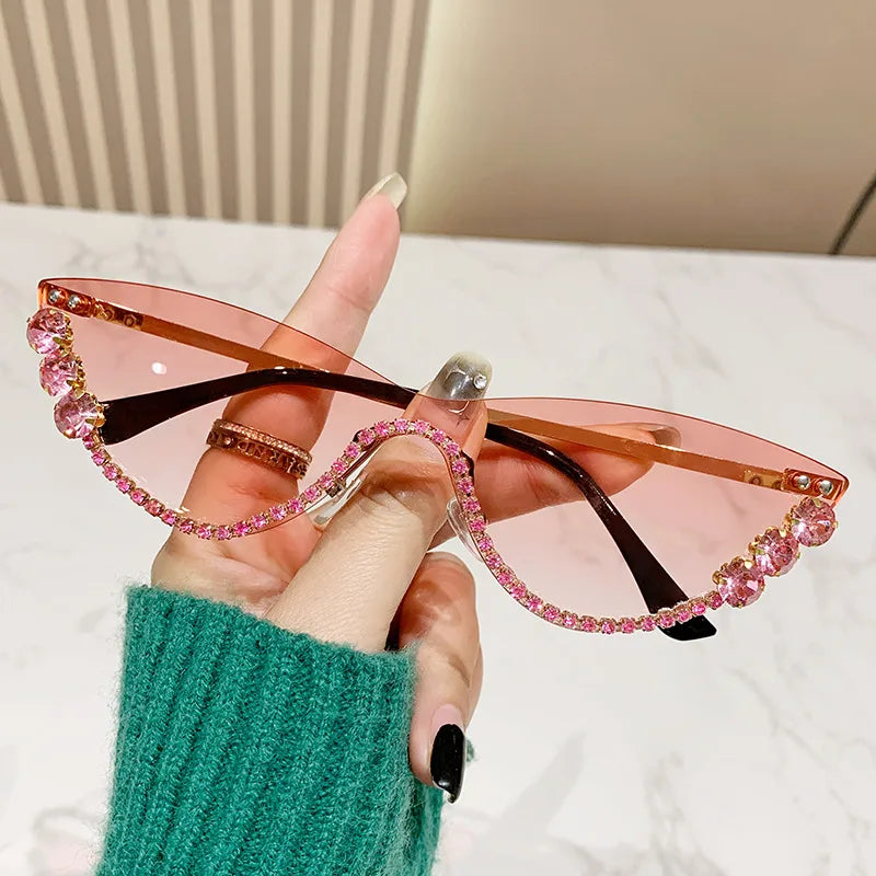 Hip-Hop Shiny Solid Color Ac Cat Eye Half Frame Women's Sunglasses