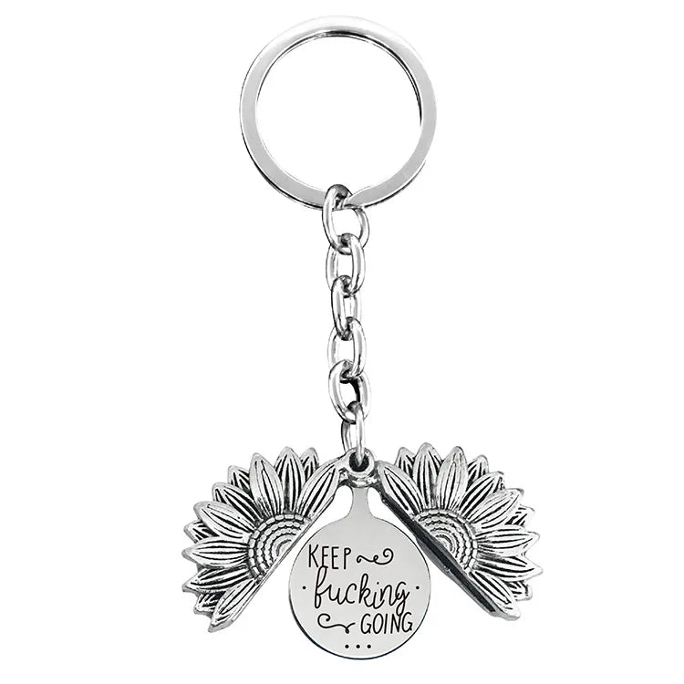 1 piece retro letter plant flowers metal plating keychain