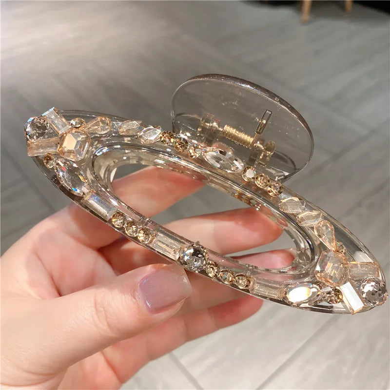 New Luxury Sparkling Water Diamond Hair Claw Clip Large Size Ponytail Holder Shark Clamp Elegant Updo Hair Accessories