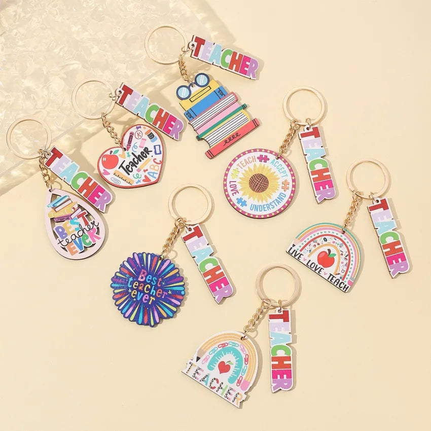 Modern Style Letter Wood Teachers' Day Unisex Keychain