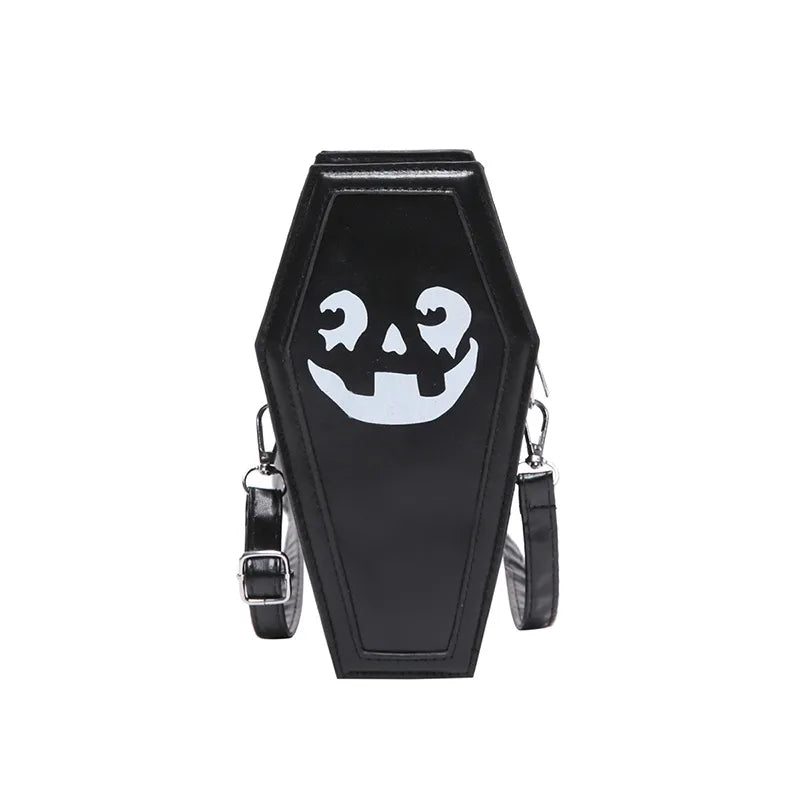 Creative Ghost Print Halloween Women's Bag Single Shoulder Casket Shape Fashionable Pumpkin Patterned Square PU Handbag