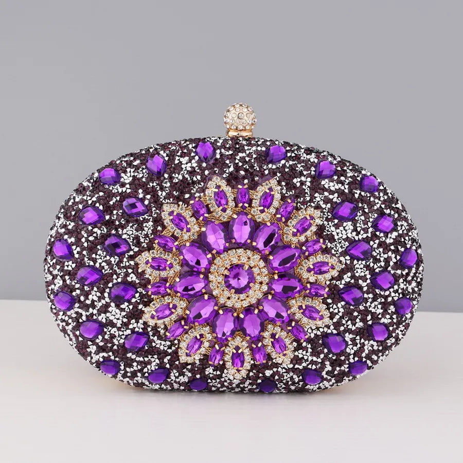 red green blue pu leather polyester flower rhinestone oval evening bags