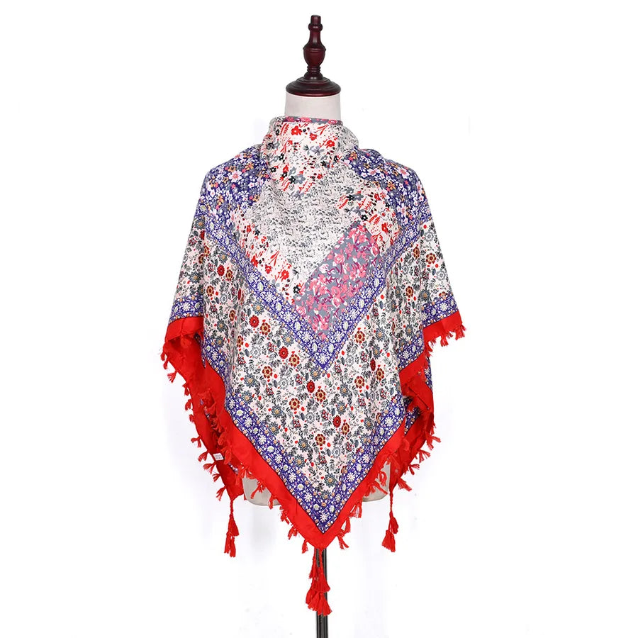 designed  Bohemian Women Scarf Ethnic Style Knot Tassel Scarf Jacquard Large Square