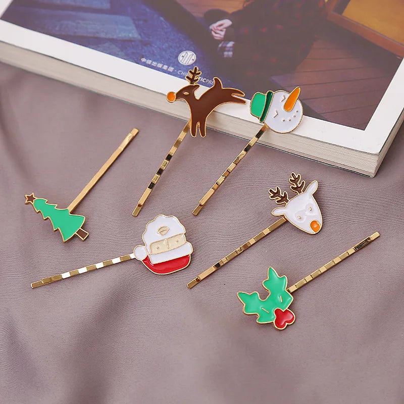 Christmas Tree Deer Hair Clip Fashionable Alloy Christmas Theme Hair Accessories Women's Cartoon Style One-Word Hairpin