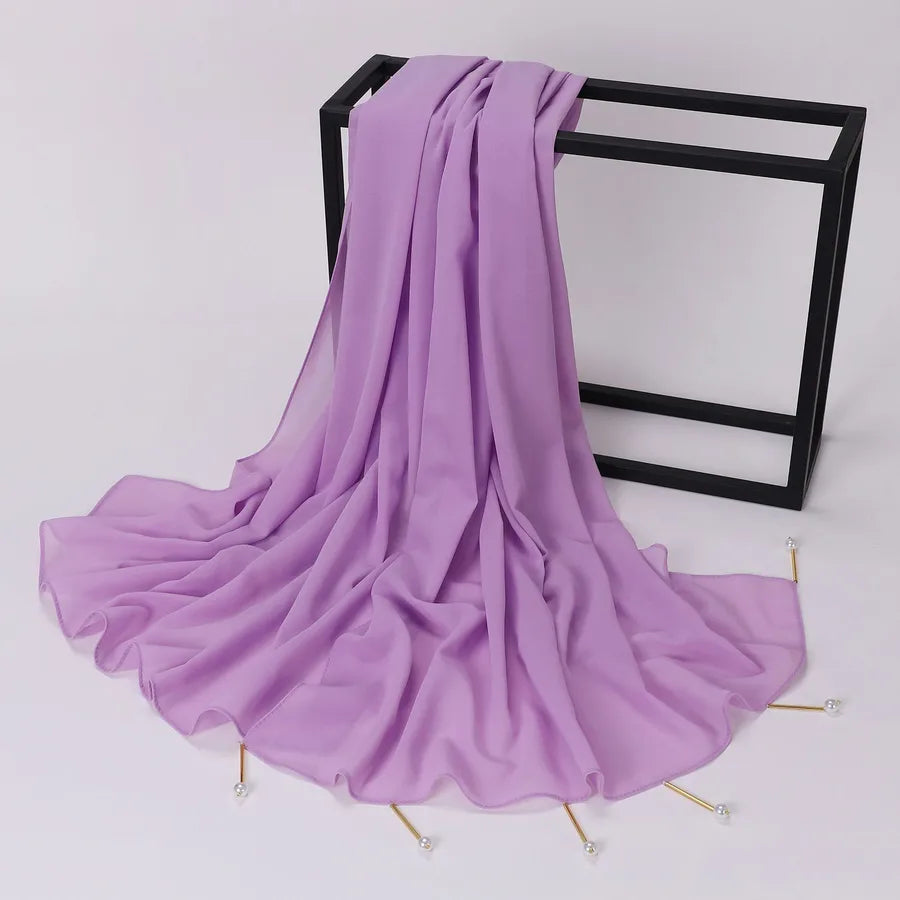 women's casual elegant sweet solid color chiffon hijab