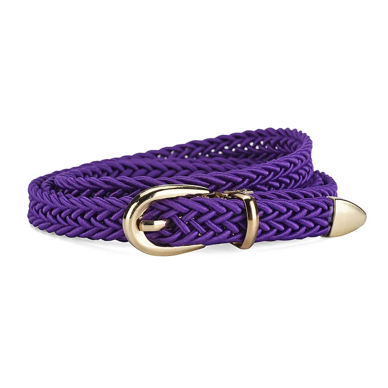 Sweet Solid Color Alloy Polyester Women's Woven Belts
