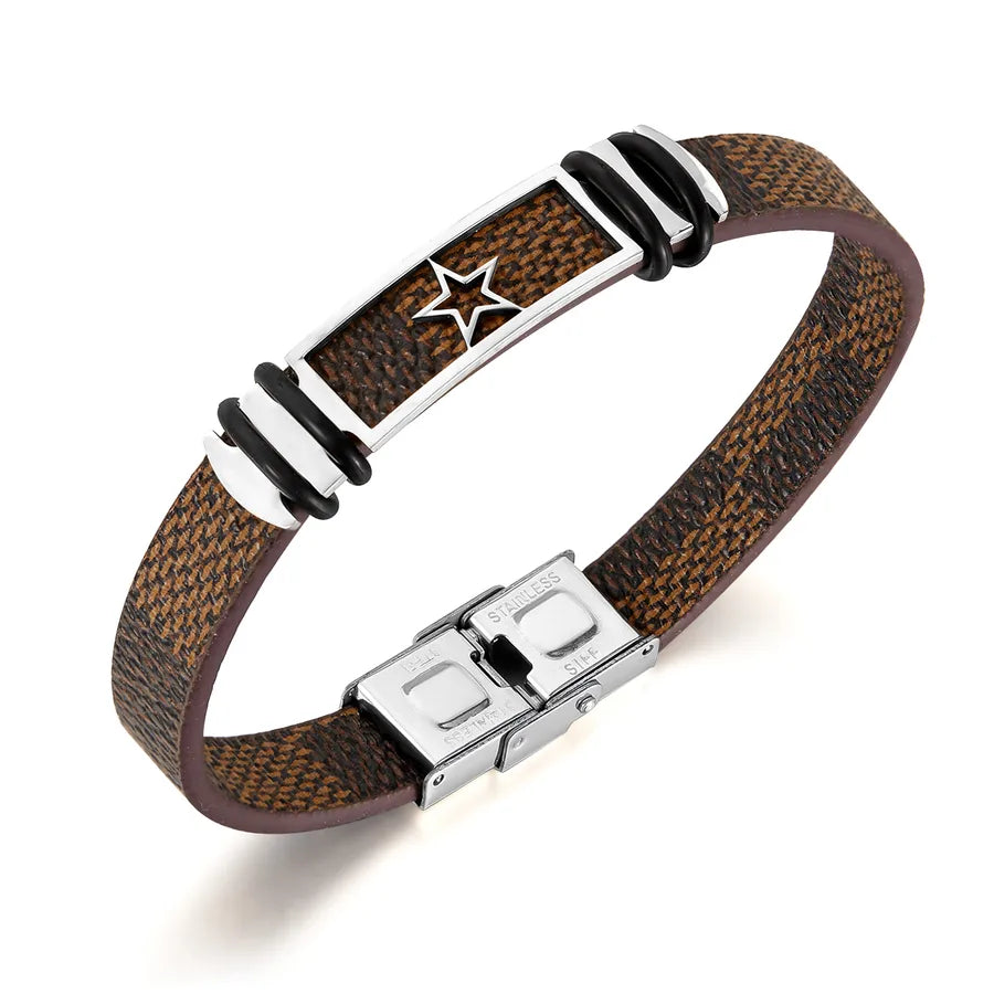 Vintage Style Pentagram 304 Stainless Steel Pu Leather Men's Bangle
