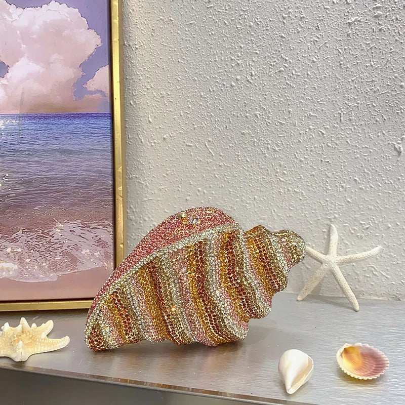 Heavy Industry Shiny Diamond-encrusted Pearl Conch Shell Acrylic Bag Seaside Casual Holiday Crossbody Bag