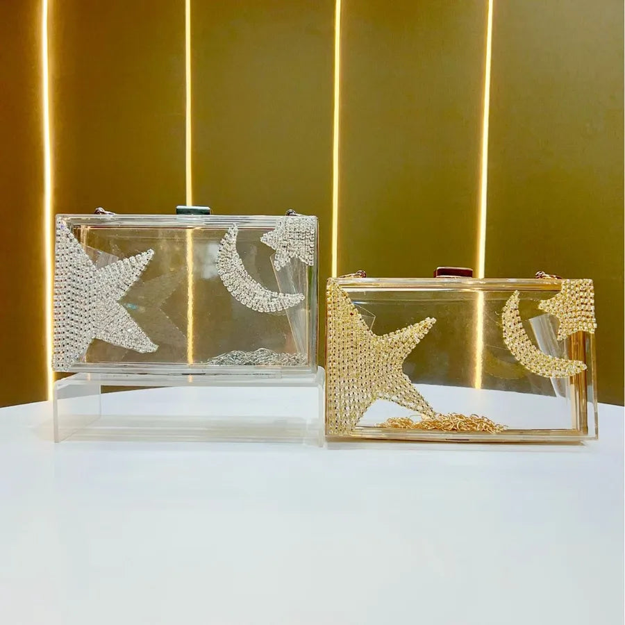 New Women's Clutch Bag Rhinestone High-End Sensation Party Shoulder Crossbody Chain Dinner Bag Square Acrylic Fashion Elements