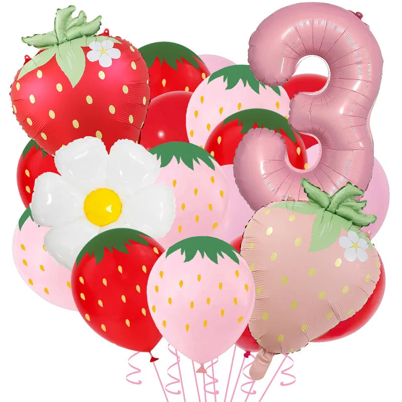 New Matte Strawberry Aluminum Foil Balloon Set Children's Birthday Party Fruit Themed Photography Props Scene Decoration