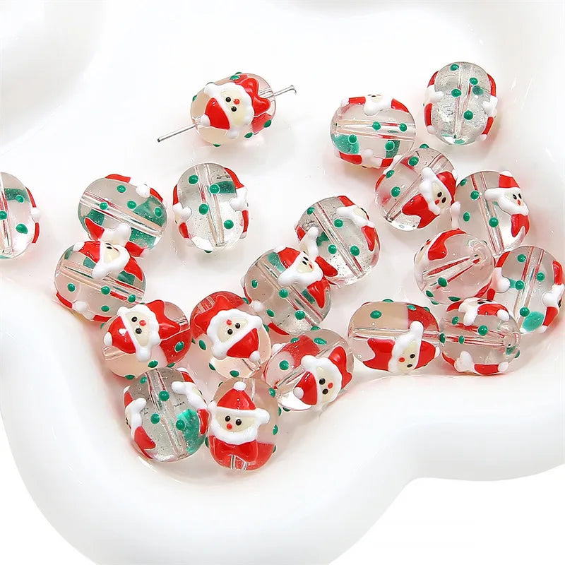 Handmade Christmas Oil Drop Glass Beads Cartoon Loose Beads For DIY Bracelets Necklaces Earrings Accessories Jewelry Making