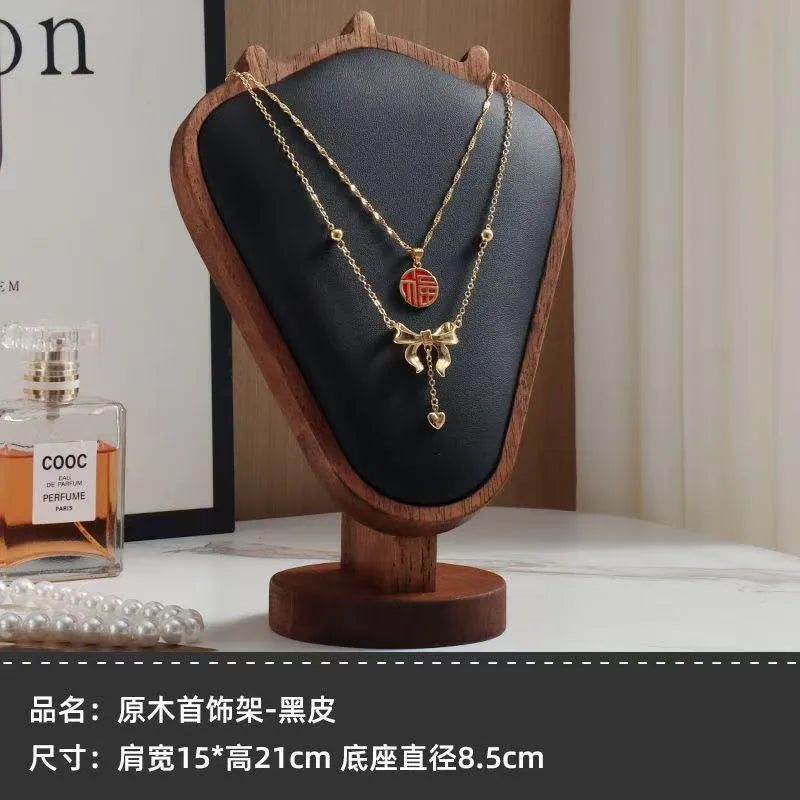 Walnut Texture Necklace Display Stand Mannequin Jewelry Showcase Window Display Props Luxury Wooden Real Material Exhibits