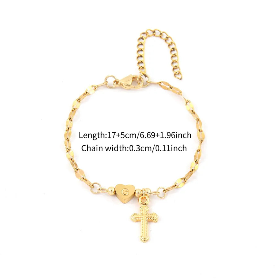 Elegant Simple Style Classic Style Cross Letter 201 Stainless Steel 304 Stainless Steel Lip Chain Bracelets In Bulk
