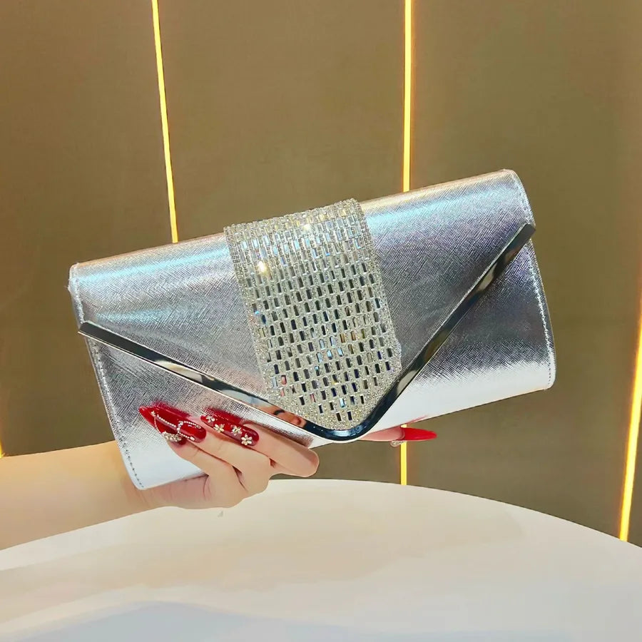 New Women's Clutch Bag Evening Dinner Crossbody Diamond Embellished Square Polyester Party Handbag Dress Bag