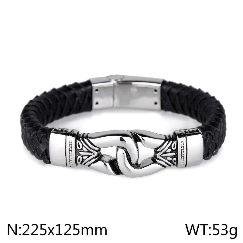 retro geometric pu leather titanium steel plating gold plated men's bangle