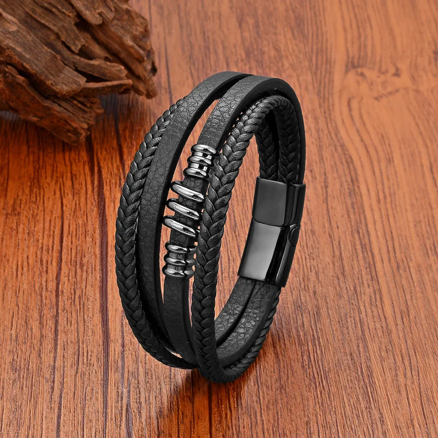 Rock Punk Geometric Leather rope Metal Men's Bracelets