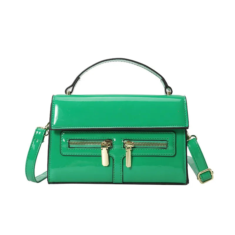 Double Zipper Design, Personalized Simple Glossy Handbag for Women  New Retro Casual Fashion Shoulder Crossbody Bag