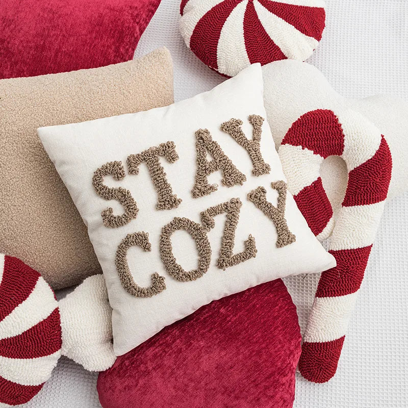 Christmas New Style Ins Wind Cushion Living Room Home Sofa Pillow Flocking Embroidery Candy Cushion Cover