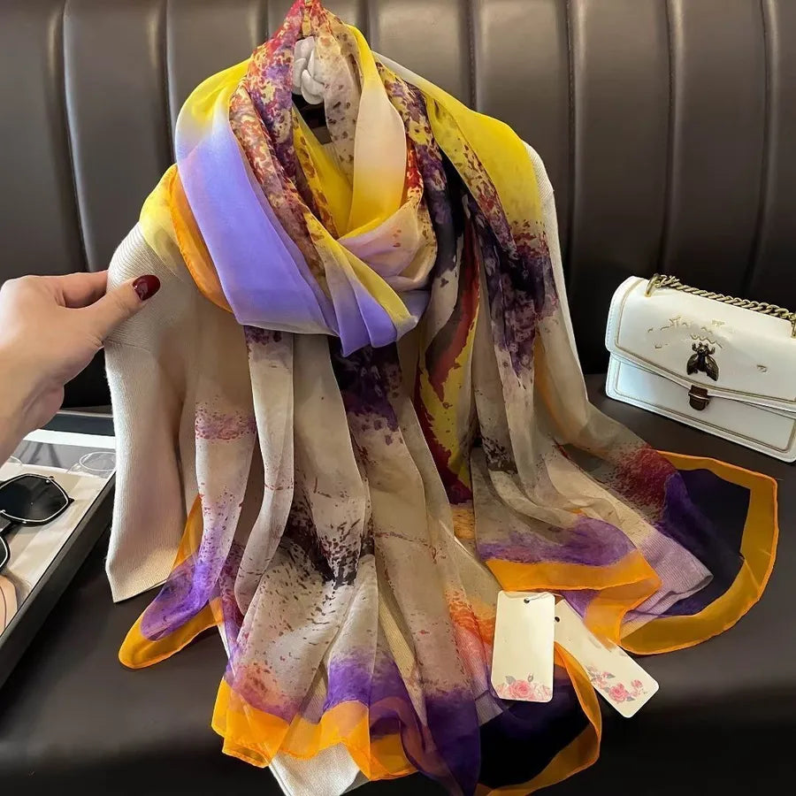 women's elegant geometric satin silk scarf