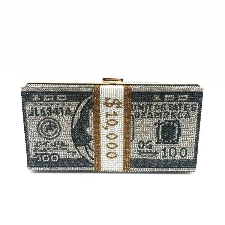 red purple green pu leather dollar rhinestone square evening bags