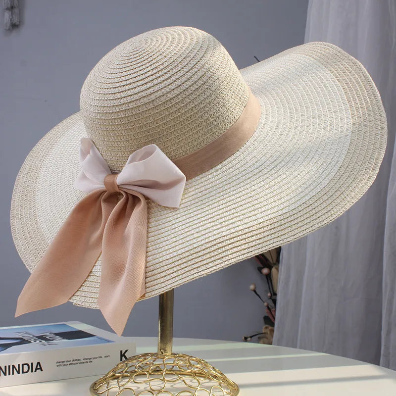 Women's Elegant Hawaiian Tropical Bow Knot Big Eaves Straw Hat