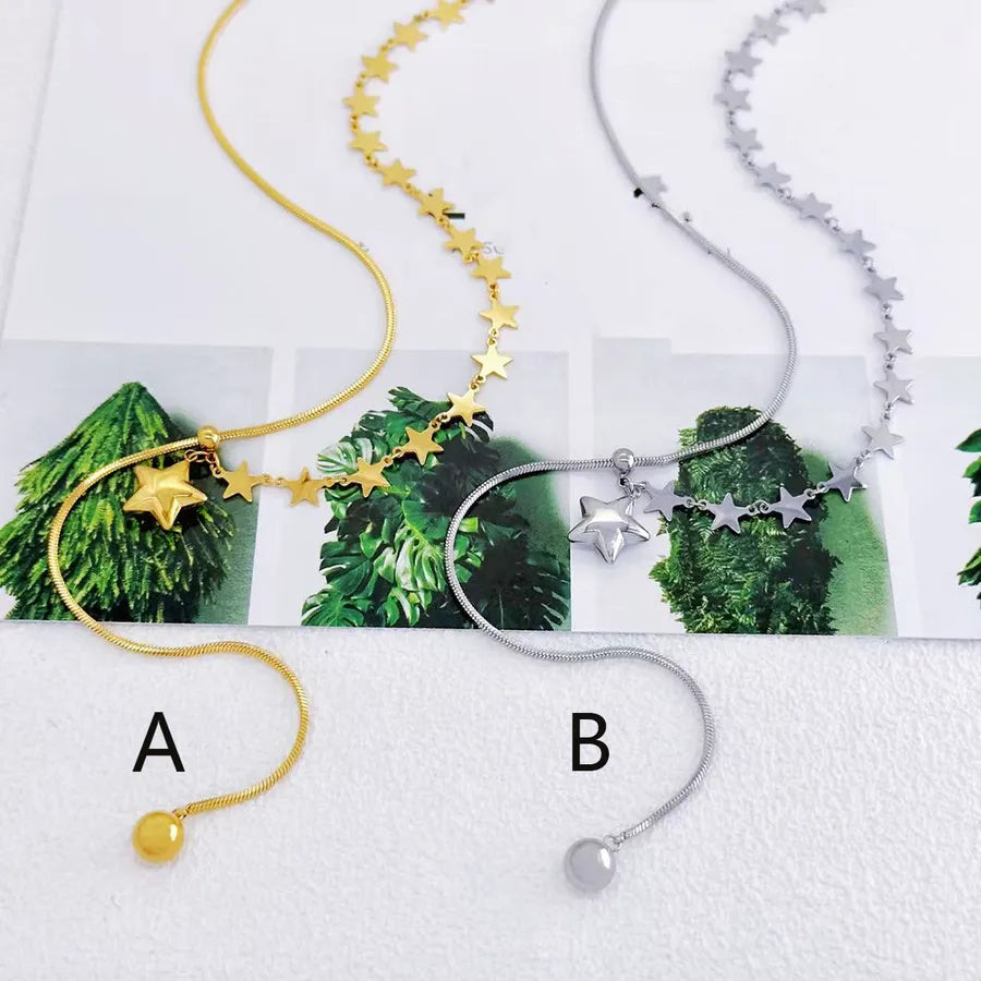 Wholesale Jewelry Cute Luxurious Romantic Star 304 Stainless Steel 18K Gold Plated Plating cable chain Twisted Rope Chain Pendant Necklace