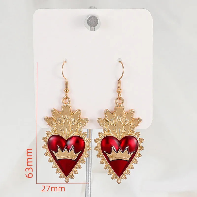 Gothic Style Red Heart Pendant Earrings Alloy Jewelry Accessories Street Stall Night Market Dropshipping Ear Hooks RG2