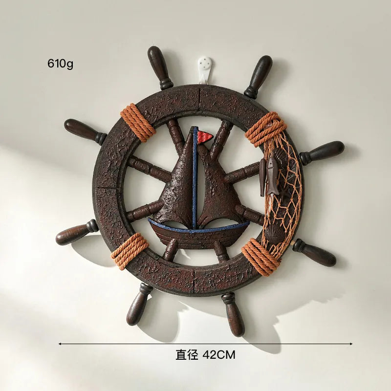 Detachable Handle Mediterranean Sailor Home Wall Hanging Steering Wheel Decor Bar Wall Background Wooden Crafts