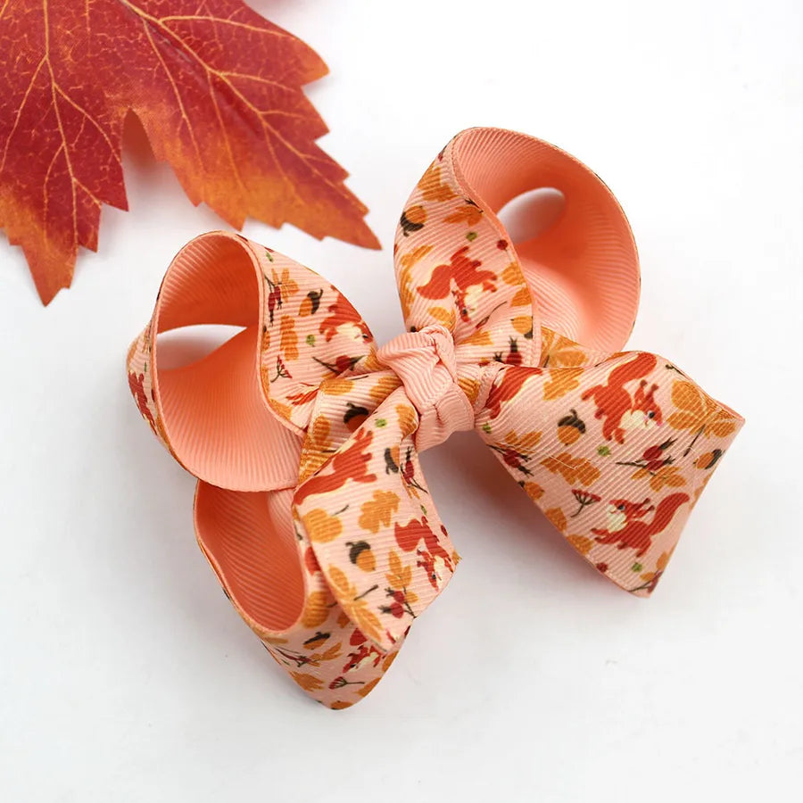 Halloween Thanksgiving Double Layer Bow Knot Pumpkin Ghost Themed Children's Hair Accessories Customizable Fall Season
