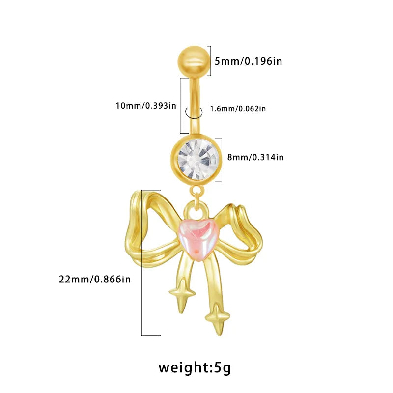 1 Piece Belly Rings Princess Cute Shiny Bow Knot 316 Stainless Steel  Arylic Alloy Inlay Acrylic Glass White Gold Plated Gold Plated